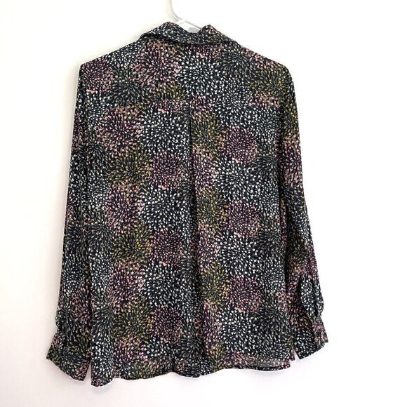 PLEIONE ANTHROPOLOGIE ANTHRO Black Multi Floral Long Sleeve Button Down Blouse S - Picture 12 of 13